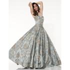 Panoply - Illusion Haltered Neck Brocade A-line Dress