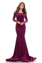Johnathan Kayne - 8247 Long Sleeve Off-shoulder Velvet Mermaid Gown