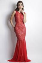 Baccio Couture - Damet Painted Caviar Red Long Dress