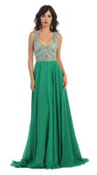 May Queen - Plunging V-neckline With Sheer Back Chiffon Dress Rq7336