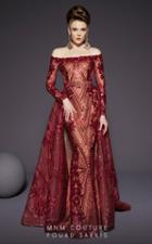 Mnm Couture - 2440 Sequined Scalloped Off-shoulder Gown With Overskirt
