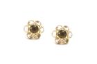 Tresor Collection - Rose Quarts And Smoky Quartz Small Flower Stud Earrings In 18k Yellow Gold