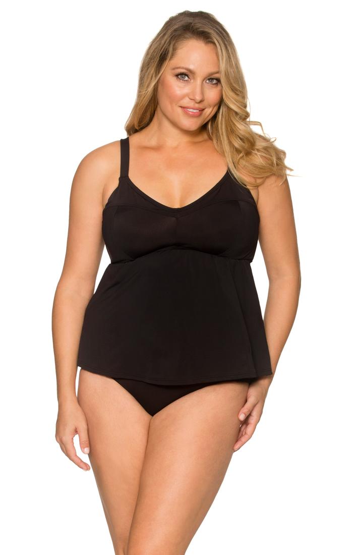 Curve Swimwear Black 391e/f Tunic Tankini W/ Removable Cups Top