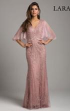 Lara Dresses - 29956 Beaded V-neck Kimono Evening Gown