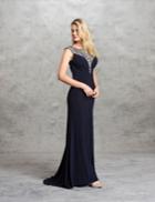 Aspeed - L1484 Embellished Cap Sleeves Fitted Evening Dress