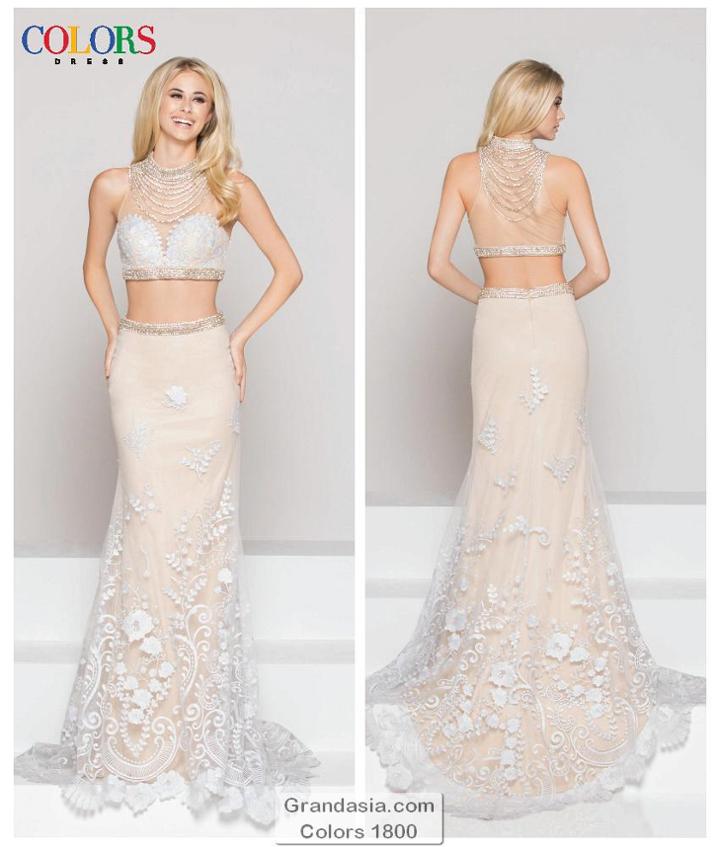 Colors Dress - 1800 Two Piece Illusion Halter Sheath Dress