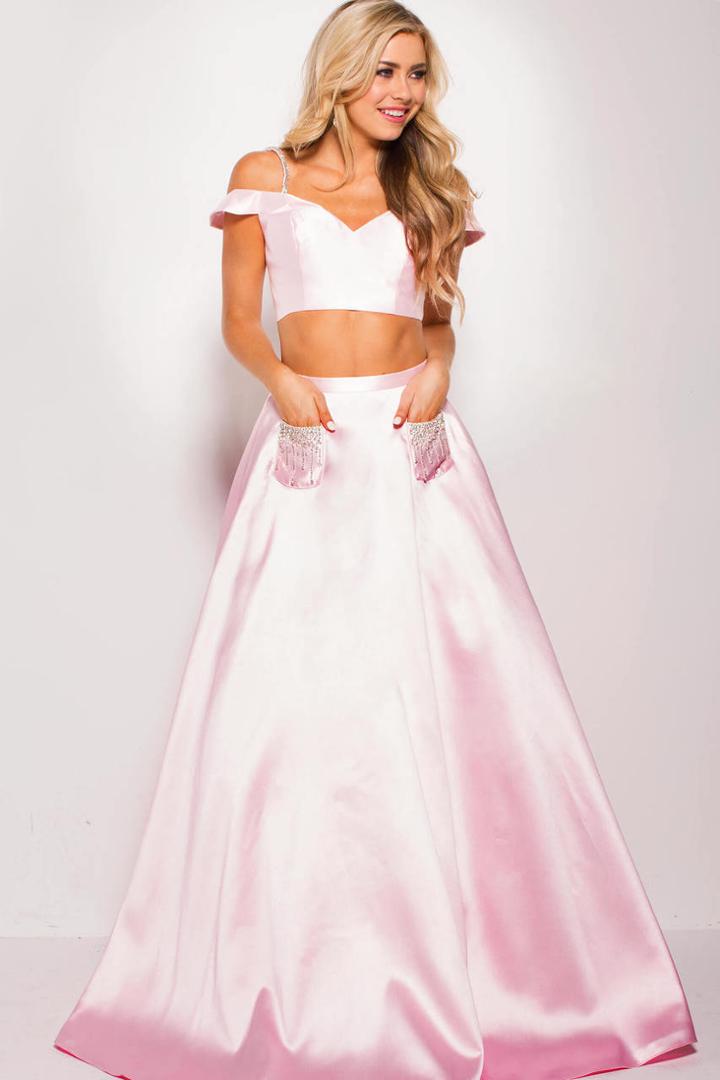 Jovani - Jvn61190 Two-piece Bejeweled Pockets A-line Gown