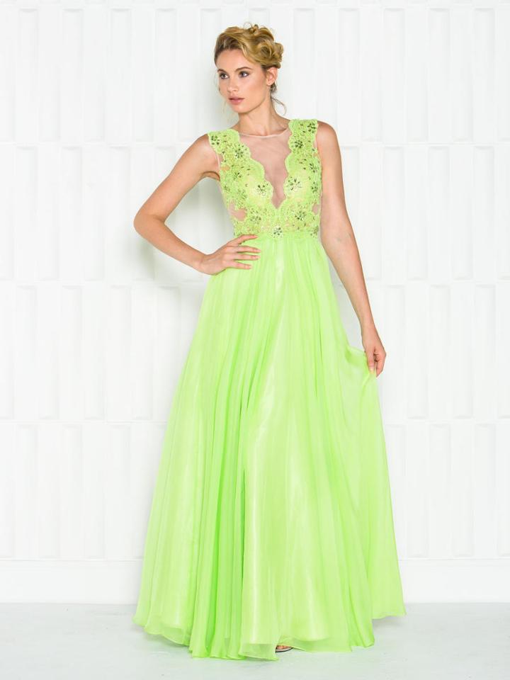 Colors Dress - 1695 Sheer Bateau A-line Dress