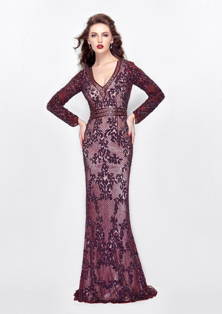 Primavera Couture - 1990 Sequin Deep V-neck Sheath Dress