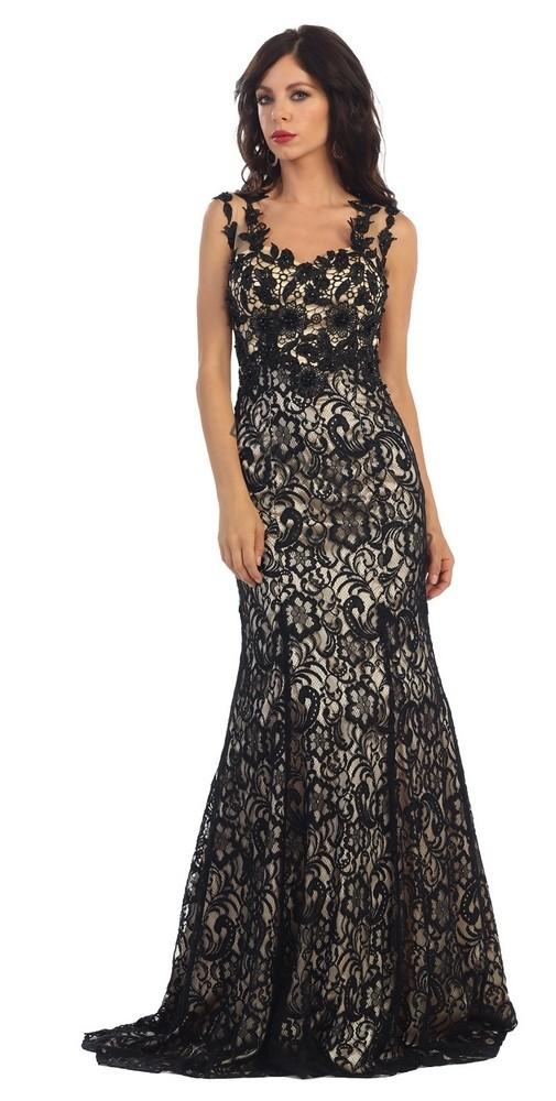 Sleeveless Lace Applique Long Lace Dress