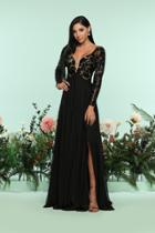Zoey Grey - 31162 Sequined Long Sleeve Chiffon A-line Dress