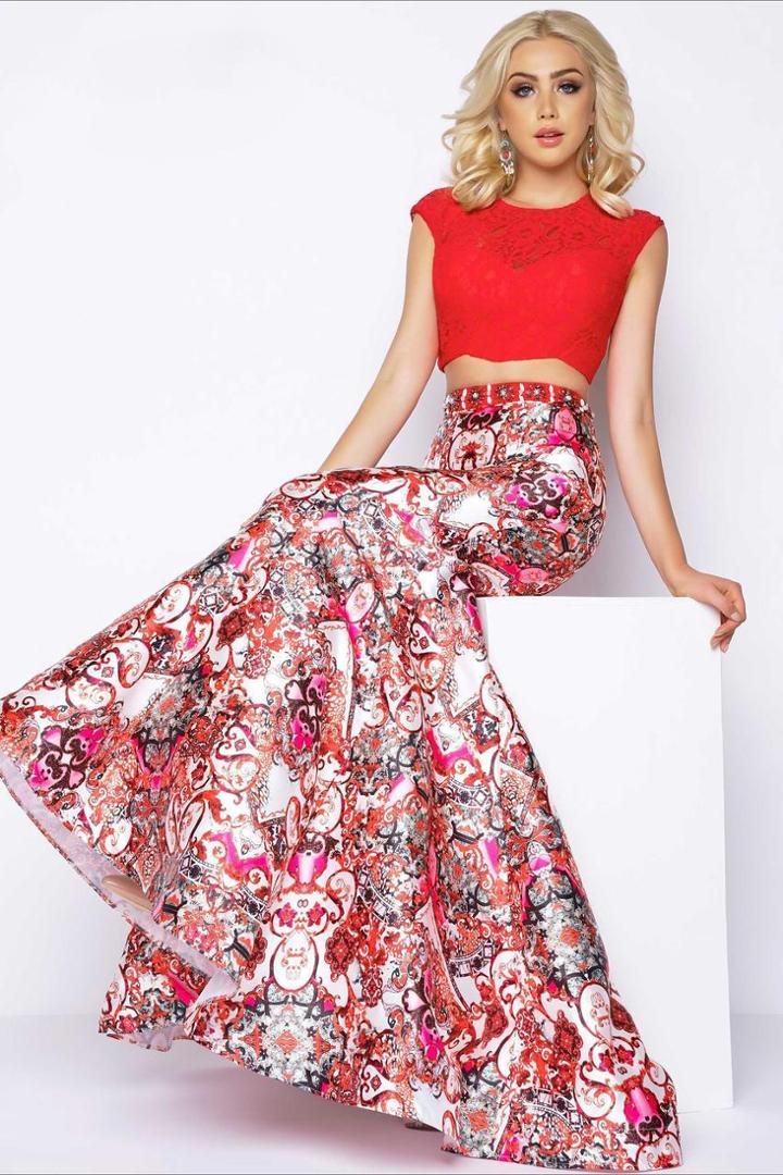 Cassandra Stone - Two Piece Floral Taffeta Gown 65935a