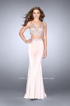 Gigi - V Neck Beaded Crop Top And Jersey Skirt Prom Dress 24487