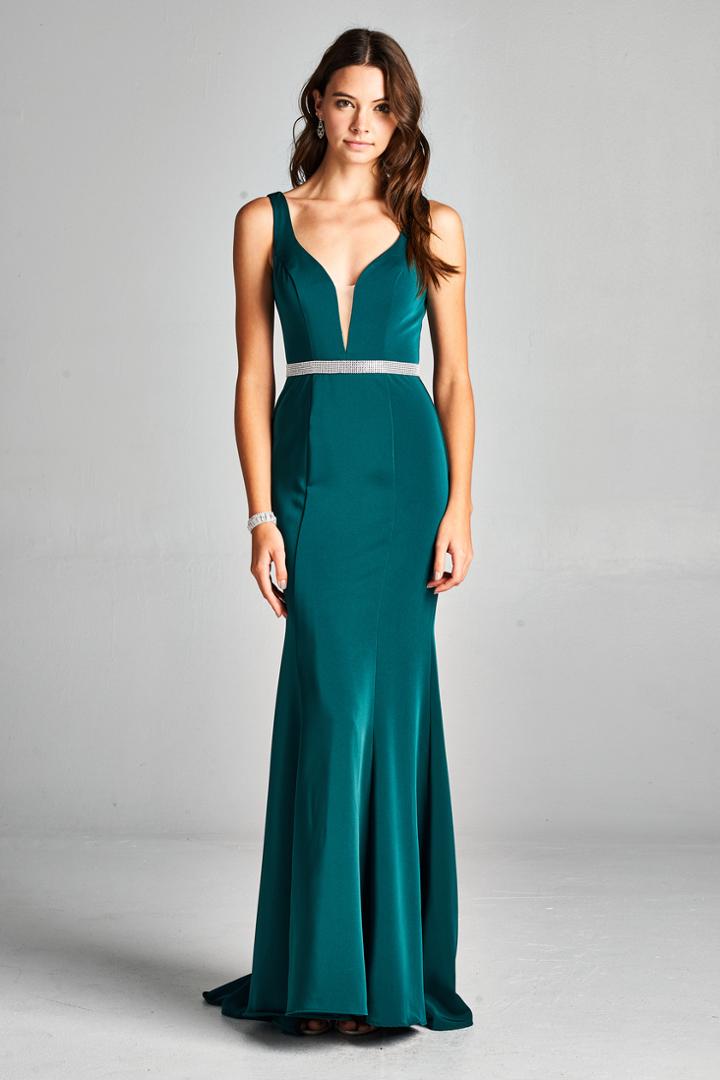 Aspeed - L1795a Embellished Deep V-neck Sheath Prom Dress