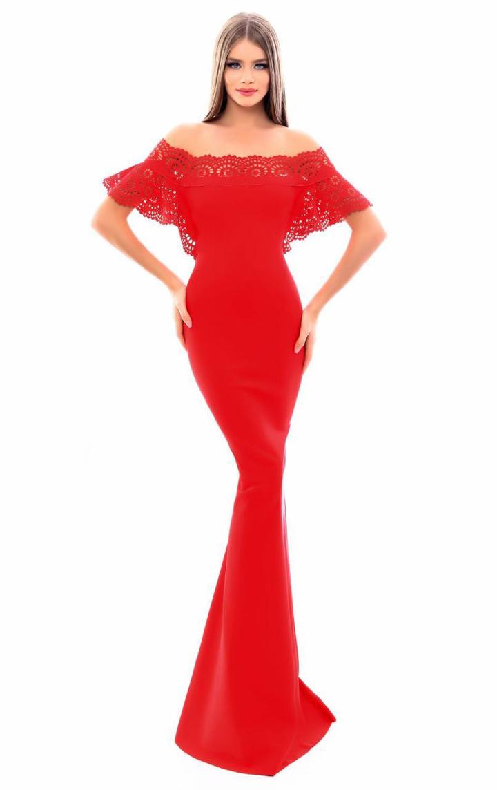Tarik Ediz - 50347 Laser-cut Batwing Sleeve Off Shoulder Mermaid Gown