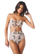 Montce Swim - Mocha Cheetah Repeat Corset Top X High Rise Bottom Bikini Set