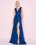 Mac Duggal - 66568l Bead Embellished Ruched Chiffon A-line Dress