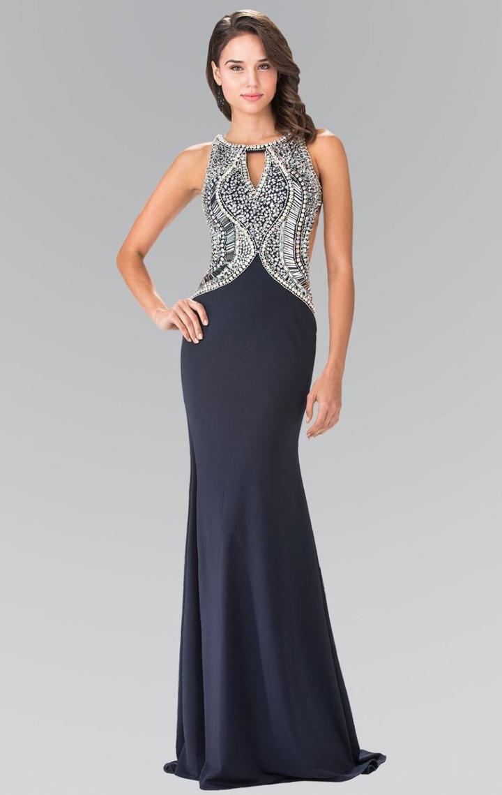 Elizabeth K - Embellished Halter Neckline Jersey Gown Gl1473