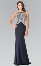 Elizabeth K - Embellished Halter Neckline Jersey Gown Gl1473
