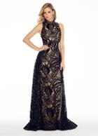 Ashley Lauren - 1284 Embroidered Stretch Knit Evening Dress