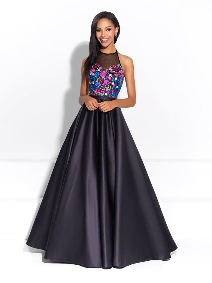 Madison James - Long Satin Ballgown With Floral Bodice 17-294