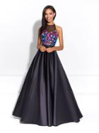 Madison James - Long Satin Ballgown With Floral Bodice 17-294