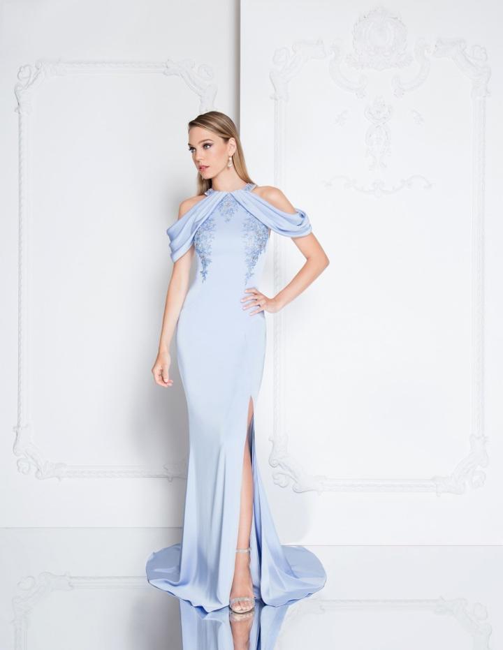 Terani Couture - 1813m6713 Pleated Off The Shoulder Evening Dress