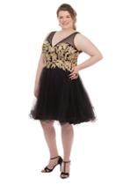 Sydney's Closet - Sc8082 Gold Embroidered Tulle A-line Dress