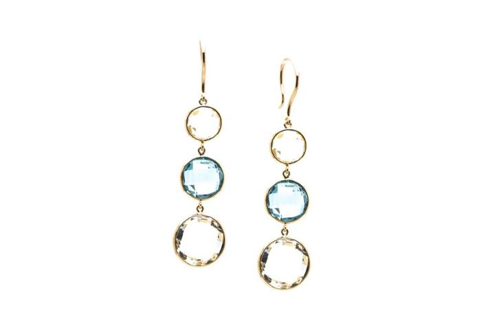 Tresor Collection - Crytal & Sky Blue Topaz Triple Dangle Earrings In 18k Yellow Gold