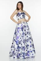 Milano Formals - E2341 Beaded Floral Print Two Piece Gown