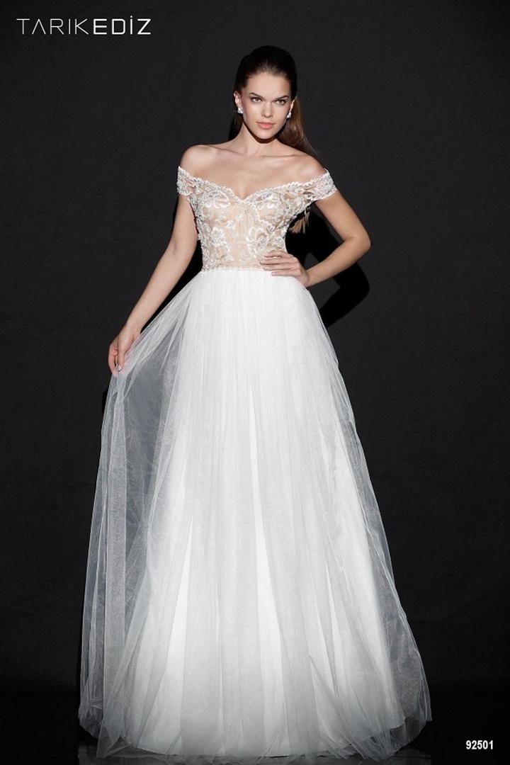 Tarik Ediz - Off-shoulder Tulle Gown 92501