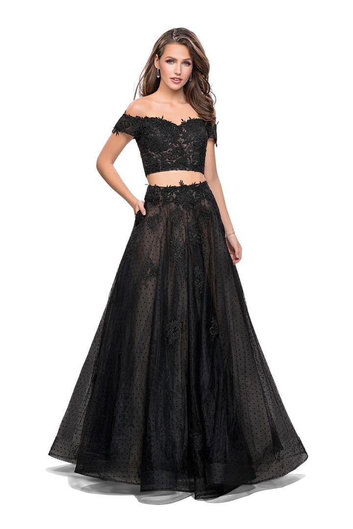La Femme - 26110 Off-shoulder Lace Embellished Ballgown