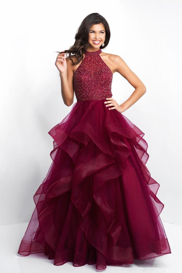 Blush - 5654 Embellished High Halter A-line Dress