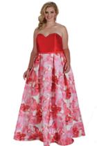 Sydney's Closet - Floral Sweetheart Satin A-line Gown Sc7210