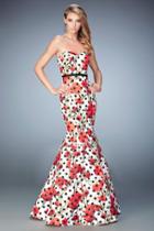 La Femme - 22348 Strapless Dot And Floral Evening Gown
