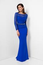Terani Couture - Longsleeve V-back With Belt Evening Dress 1622m1808