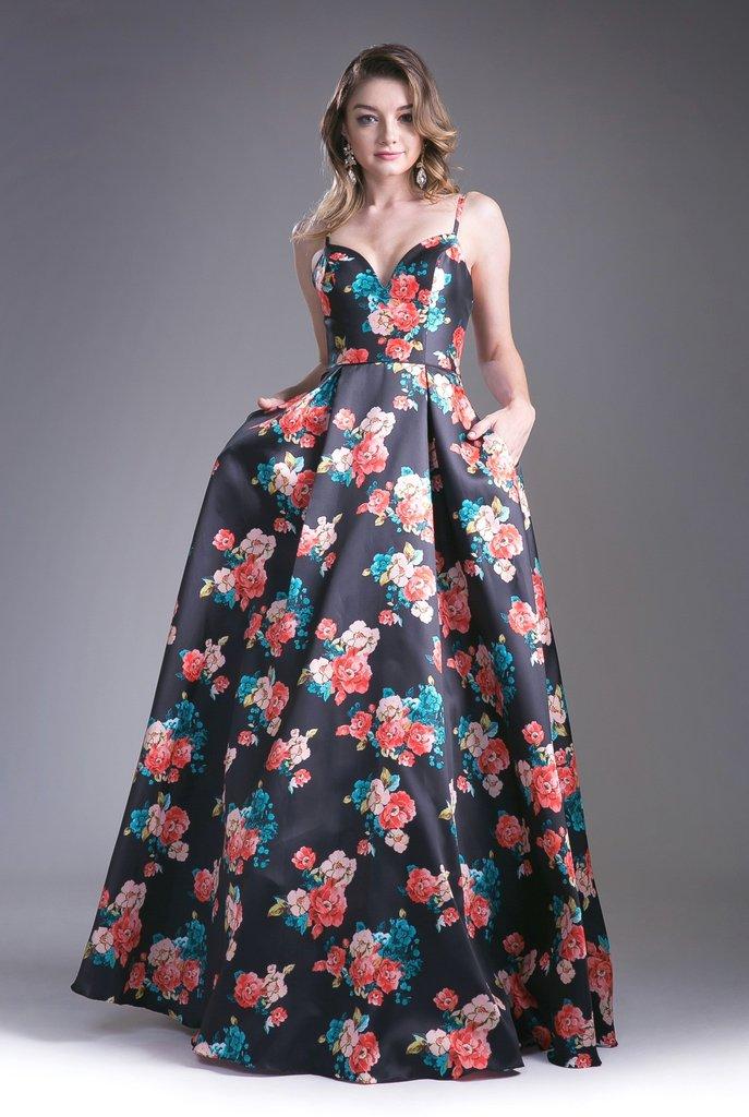 Cinderella Divine - Floral Sweetheart Pleated Evening Gown