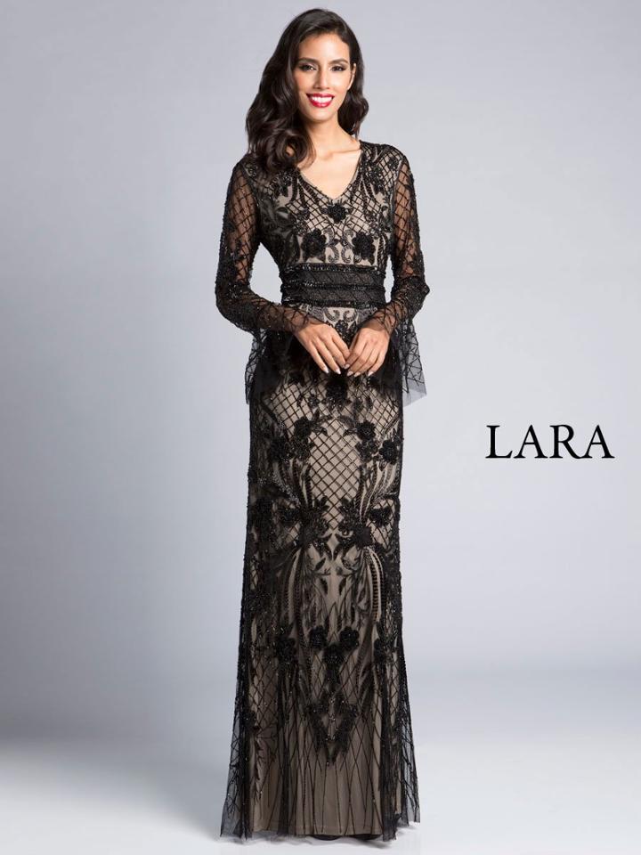 Lara Dresses - 33435 V Neck Long Sleeves Evening Dress