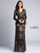 Lara Dresses - 33435 V Neck Long Sleeves Evening Dress