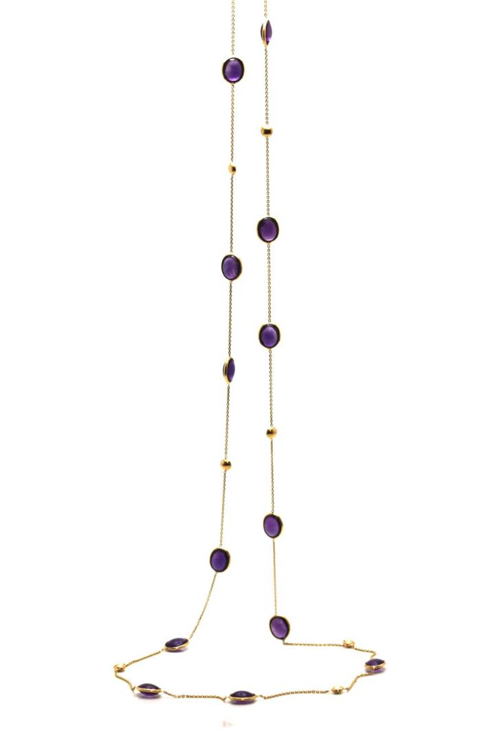 Tresor Collection - Amethyst Smooth Oval Long Necklace In 18k Yellow Gold