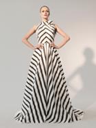 Nicole Bakti - 595 High Neck Striped Evening Gown