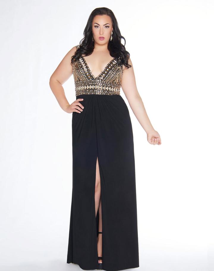 Mac Duggal - 66408f Metallic Deep V-neck Fitted Gown
