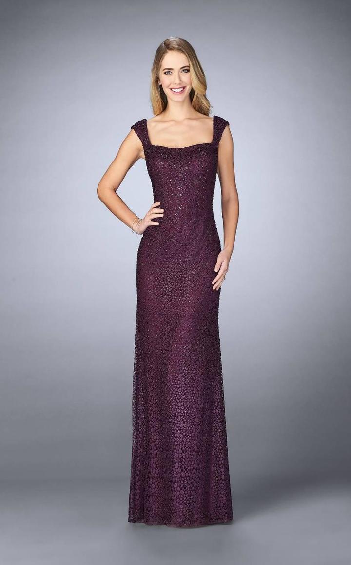 La Femme - 24891 Embellished Square Neck Column Dress