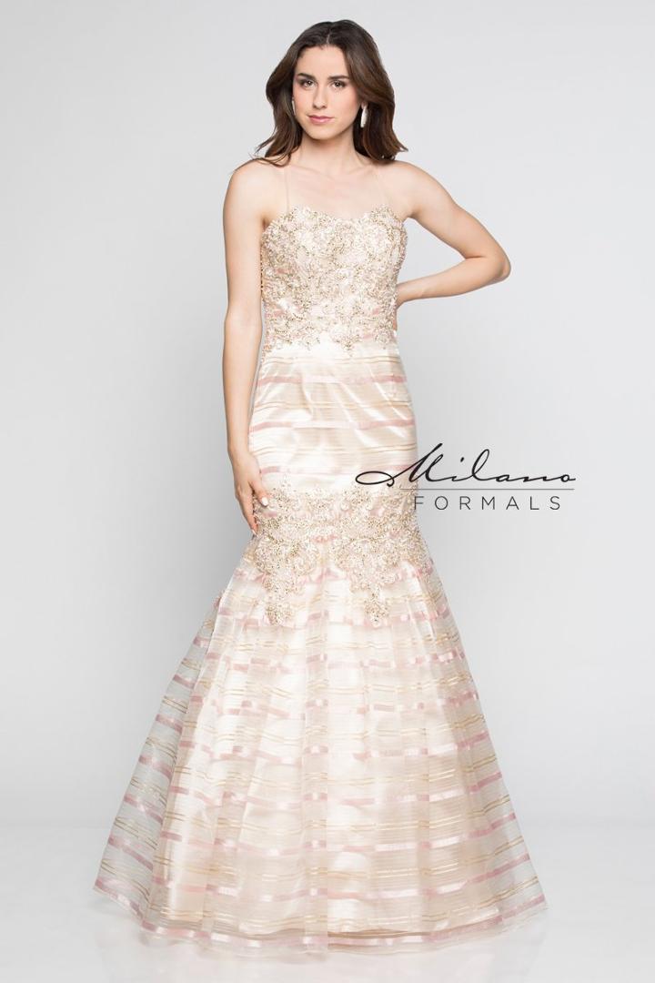 Milano Formals - E2346 Lace Appliqued Mermaid Gown