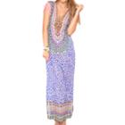 Luli Fama - Lil Gem Lace Up Cap Sleeve Long Caftan In Multicolor (l448949)