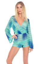 Luli Fama - Siete Mares Wrap Front Long Sleeve Romper In Multicolor (l46094l)