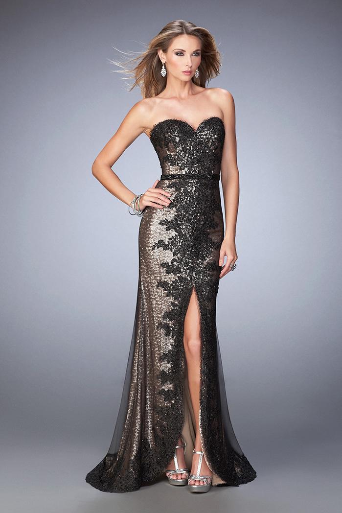 La Femme - 22680 Scintillating Strapless Lace Detail Gown