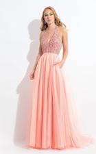 Rachel Allan - 6187 Beaded Plunging Halter Pleated Gown