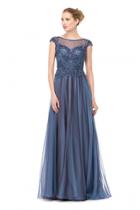 Marsoni By Colors - M166 Beaded Cap Sleeves A Line Long Dress