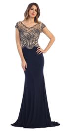 May Queen - Illusion Embellished Bodice With Cap Sleeve Sheath Dress Rq7310